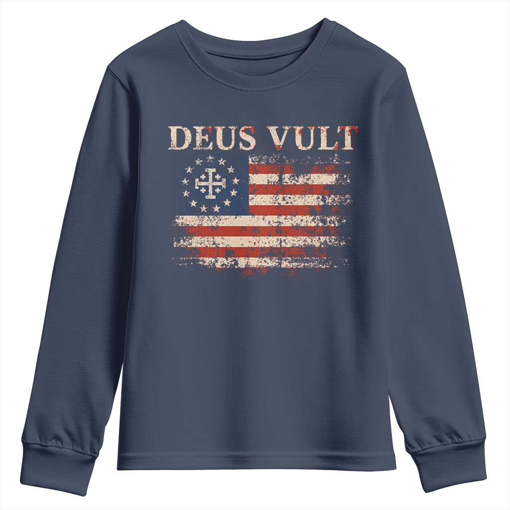 Catholic Knight Templar Crusader Cross Youth Sweatshirt Vintage American Flag