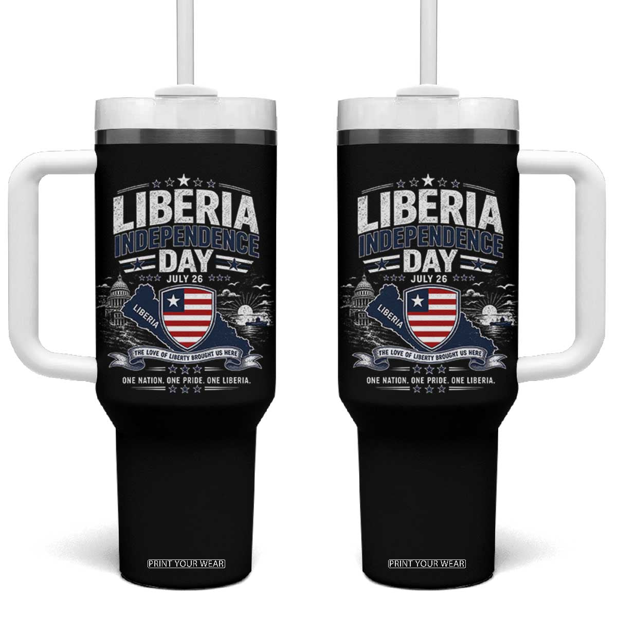 Liberia Independence Day July 26 Patriotic Pride Tumbler With Handle TS10 One Size: 40 oz Black Print Your Wear