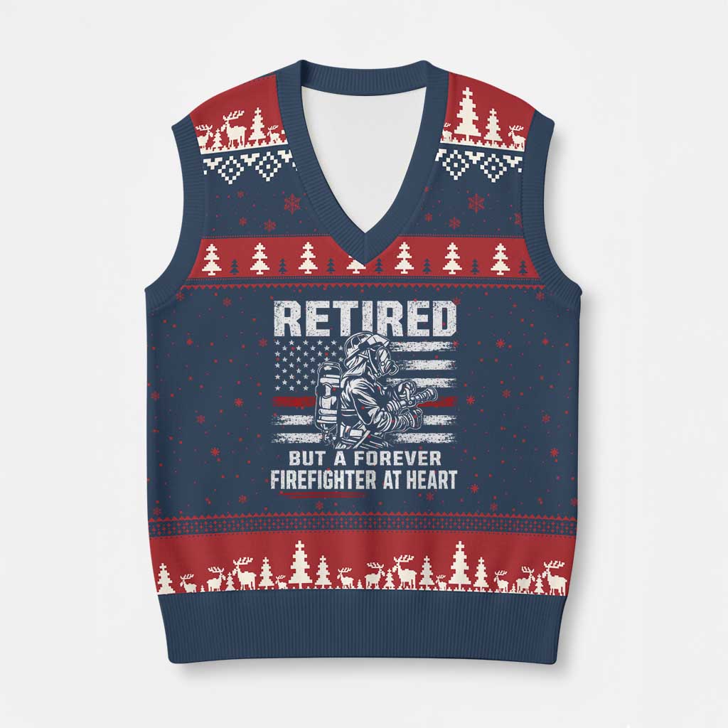 Retired Firefighter V-Neck Knit Sweater Vest Fireman Pride 911 Rescue Retirement Gift