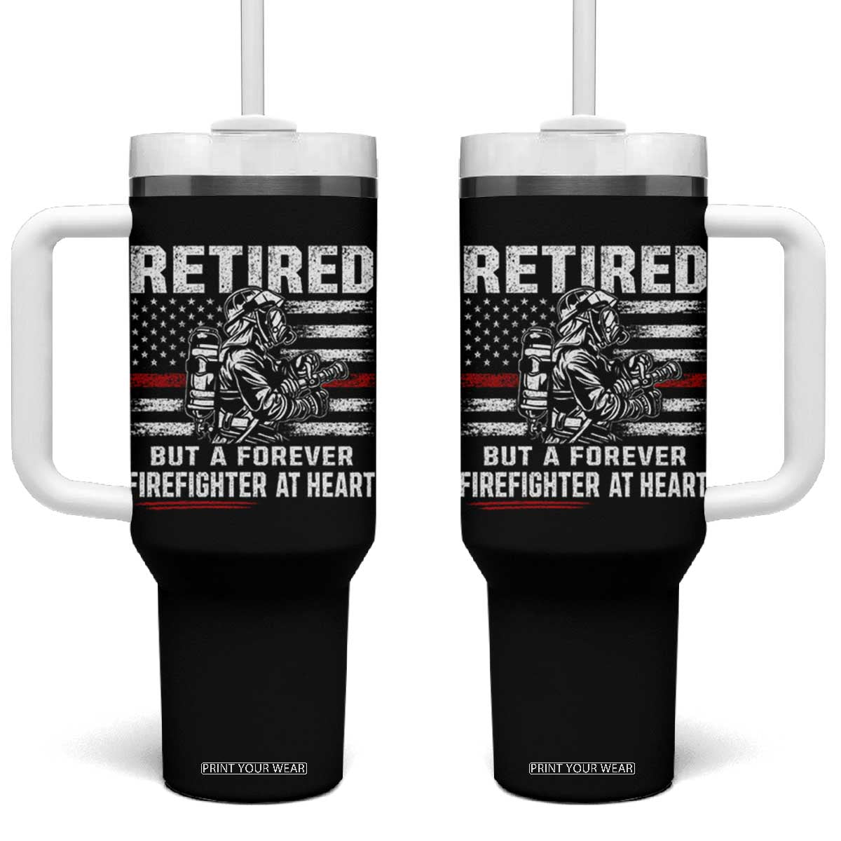 Retired Firefighter Tumbler With Handle Fireman Pride 911 Rescue Retirement Gift