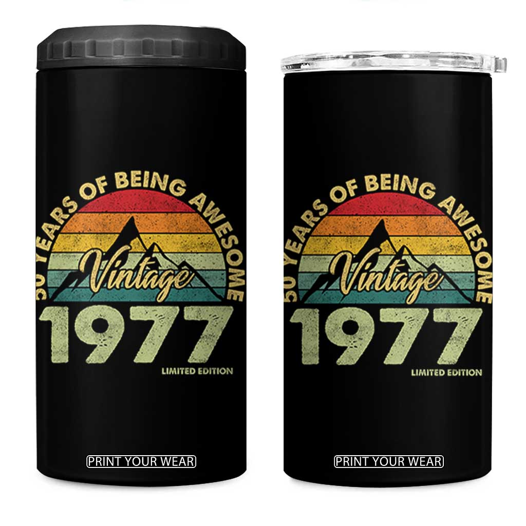 50th Birthday 4 in 1 Can Cooler Tumbler Vintage 1977 Limited Edition 50 Year Old Gift TS10 One Size: 16 oz Black Print Your Wear