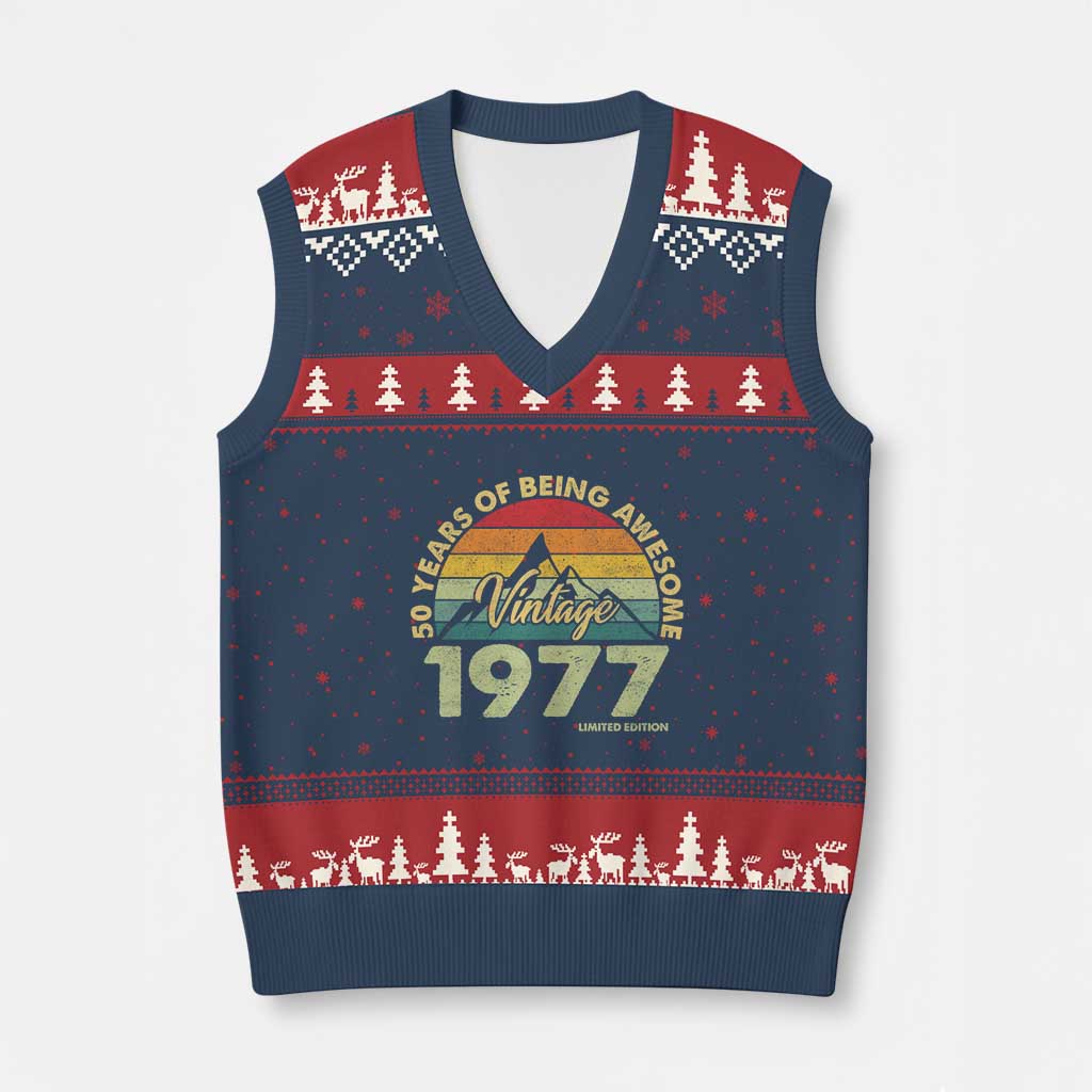 50th Birthday V-Neck Knit Sweater Vest Vintage 1977 Limited Edition 50 Year Old Gift TS10 Navy Red Print Your Wear