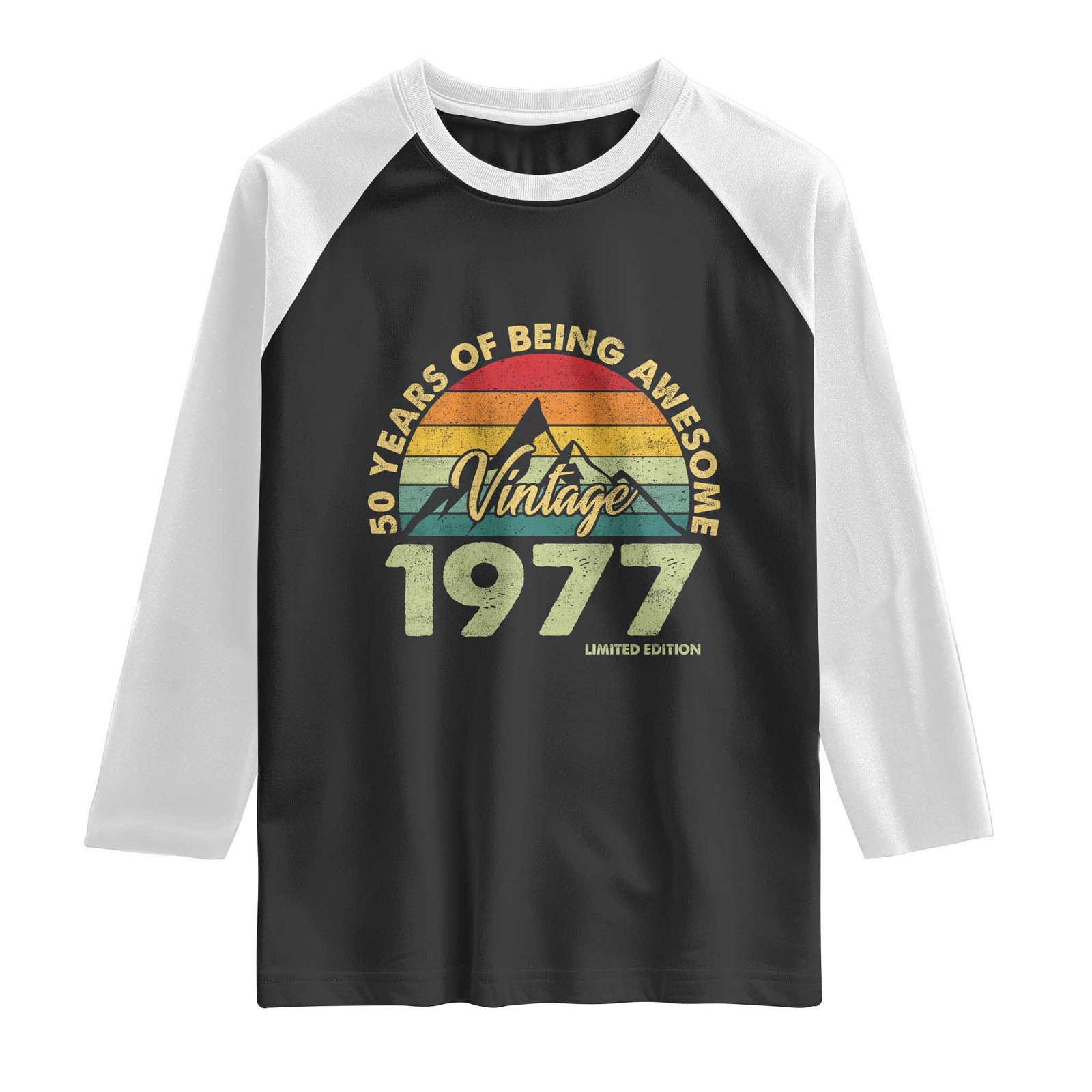 50th Birthday Raglan Shirt Vintage 1977 Limited Edition 50 Year Old Gift TS10 Black White Print Your Wear