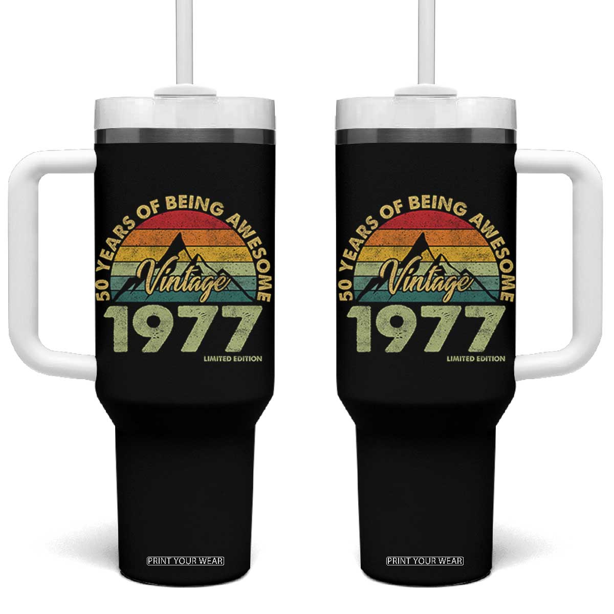 50th Birthday Tumbler With Handle Vintage 1977 Limited Edition 50 Year Old Gift TS10 One Size: 40 oz Black Print Your Wear