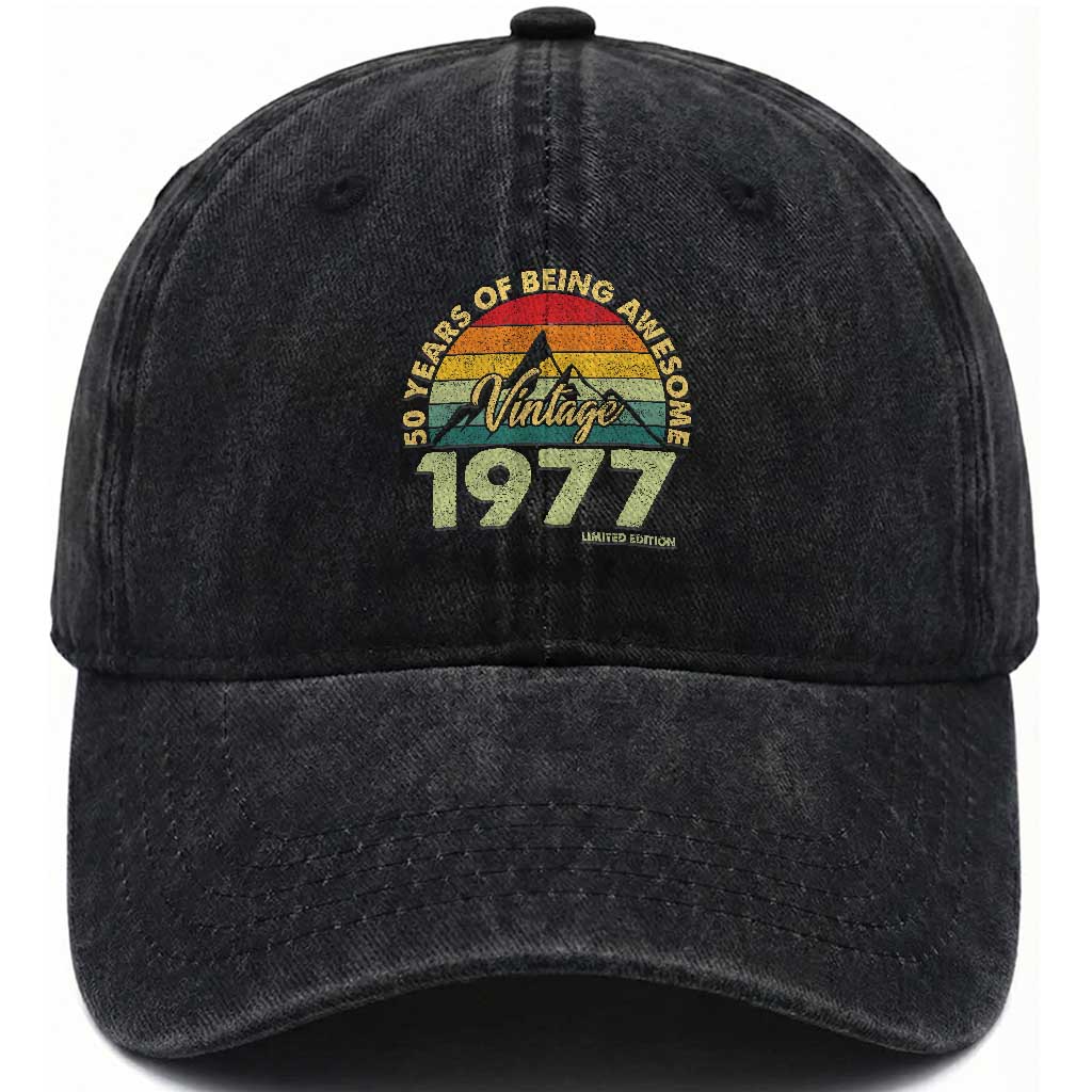 50th Birthday Washed Cotton Baseball Cap Vintage 1977 Limited Edition 50 Year Old Gift TS10 Print Your Wear