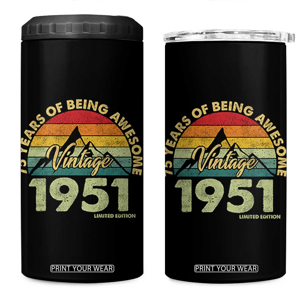 75th Birthday 4 in 1 Can Cooler Tumbler Vintage 1951 Limited Edition 75 Year Old Gift