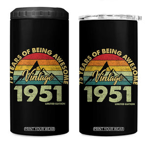 75th Birthday 4 in 1 Can Cooler Tumbler Vintage 1951 Limited Edition 75 Year Old Gift