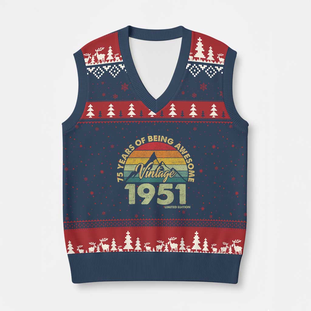 75th Birthday V-Neck Knit Sweater Vest Vintage 1951 Limited Edition 75 Year Old Gift