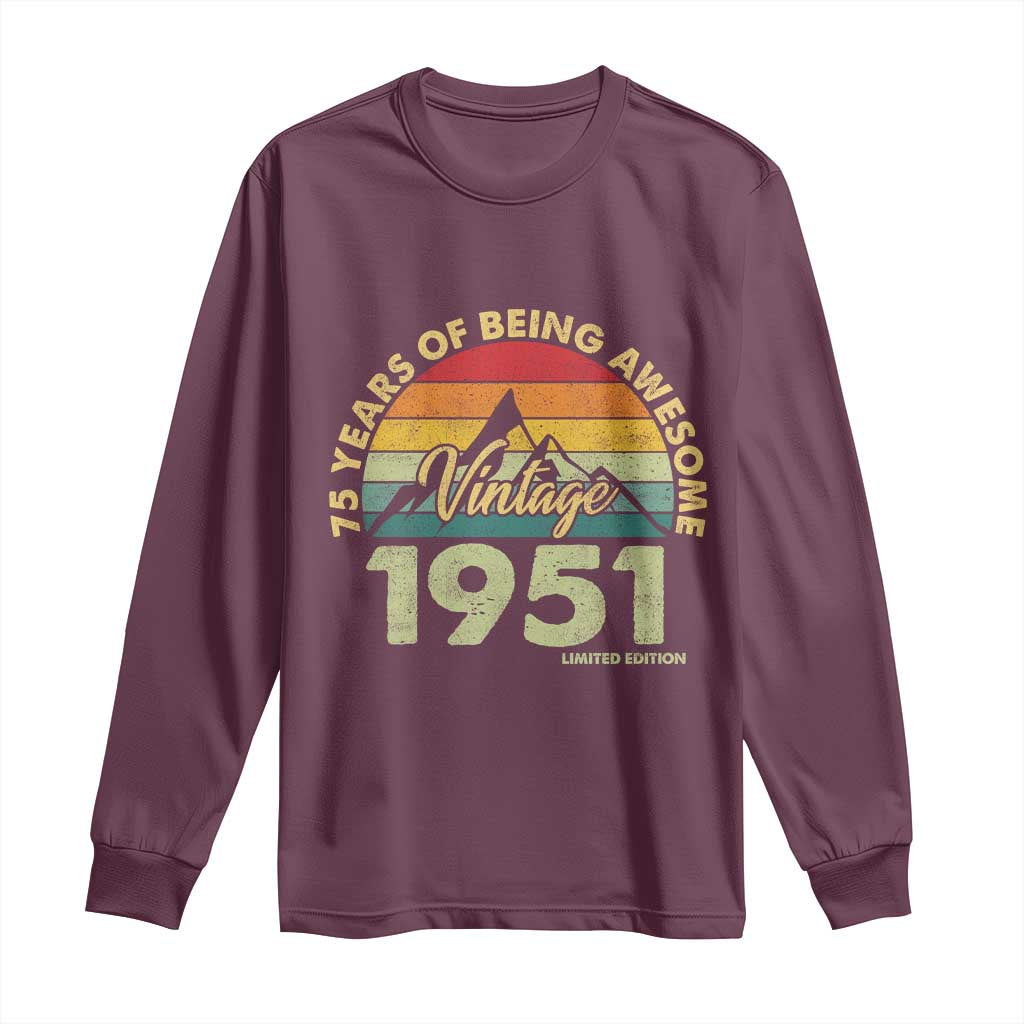75th Birthday Long Sleeve Shirt Vintage 1951 Limited Edition 75 Year Old Gift