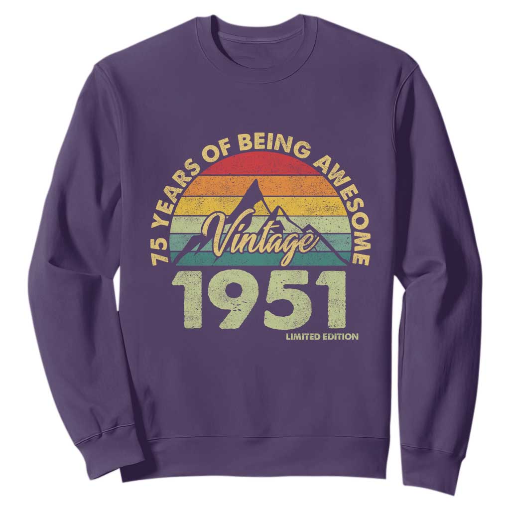75th Birthday Sweatshirt Vintage 1951 Limited Edition 75 Year Old Gift