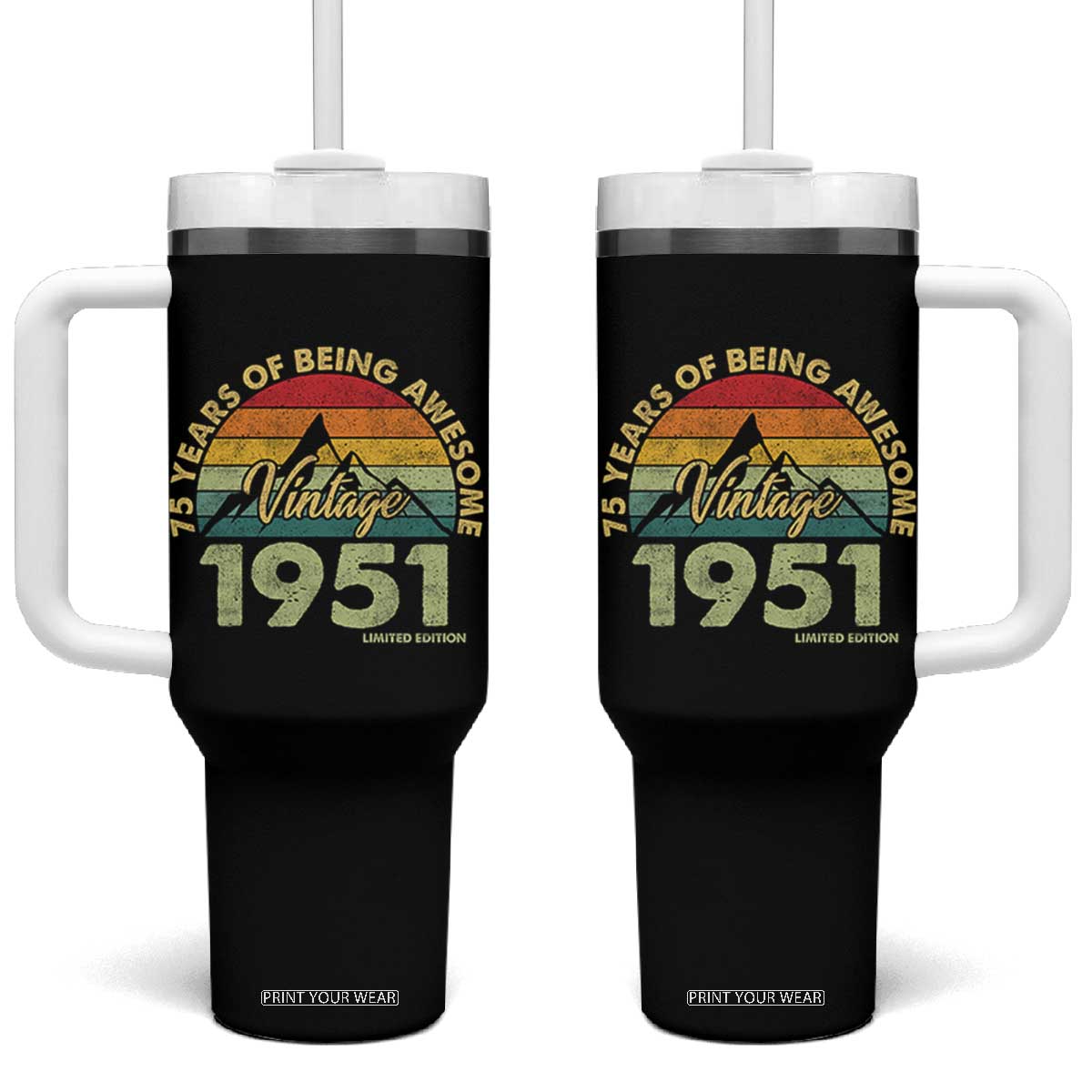 75th Birthday Tumbler With Handle Vintage 1951 Limited Edition 75 Year Old Gift