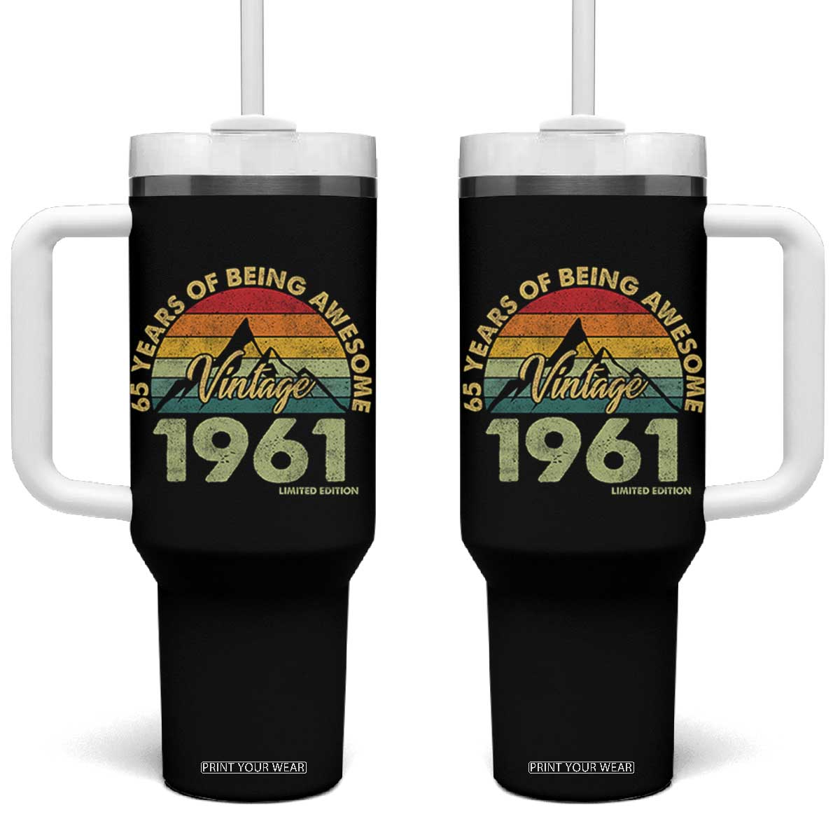 65th Birthday Tumbler With Handle Vintage 1961 Limited Edition 65 Year Old Gift