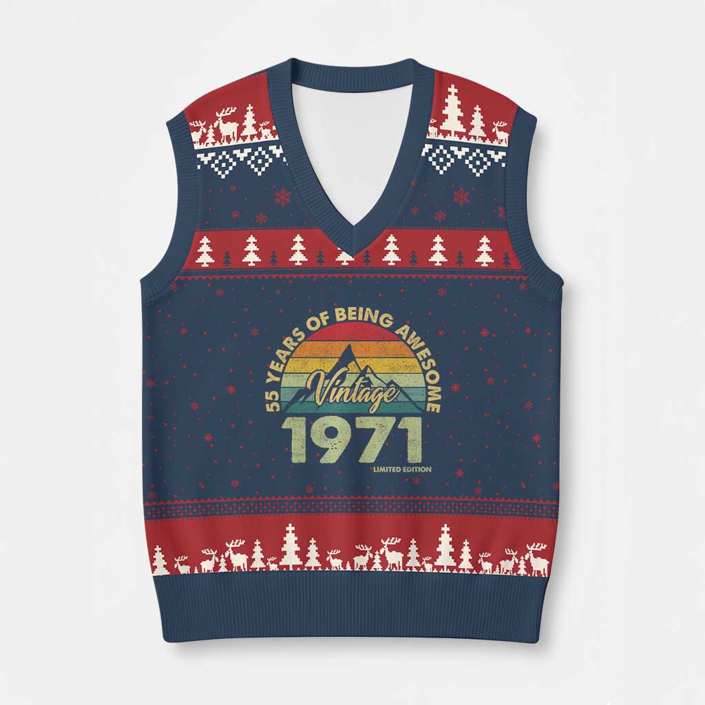 55th Birthday V-Neck Knit Sweater Vest Vintage 1971 Limited Edition 55 Year Old Gift