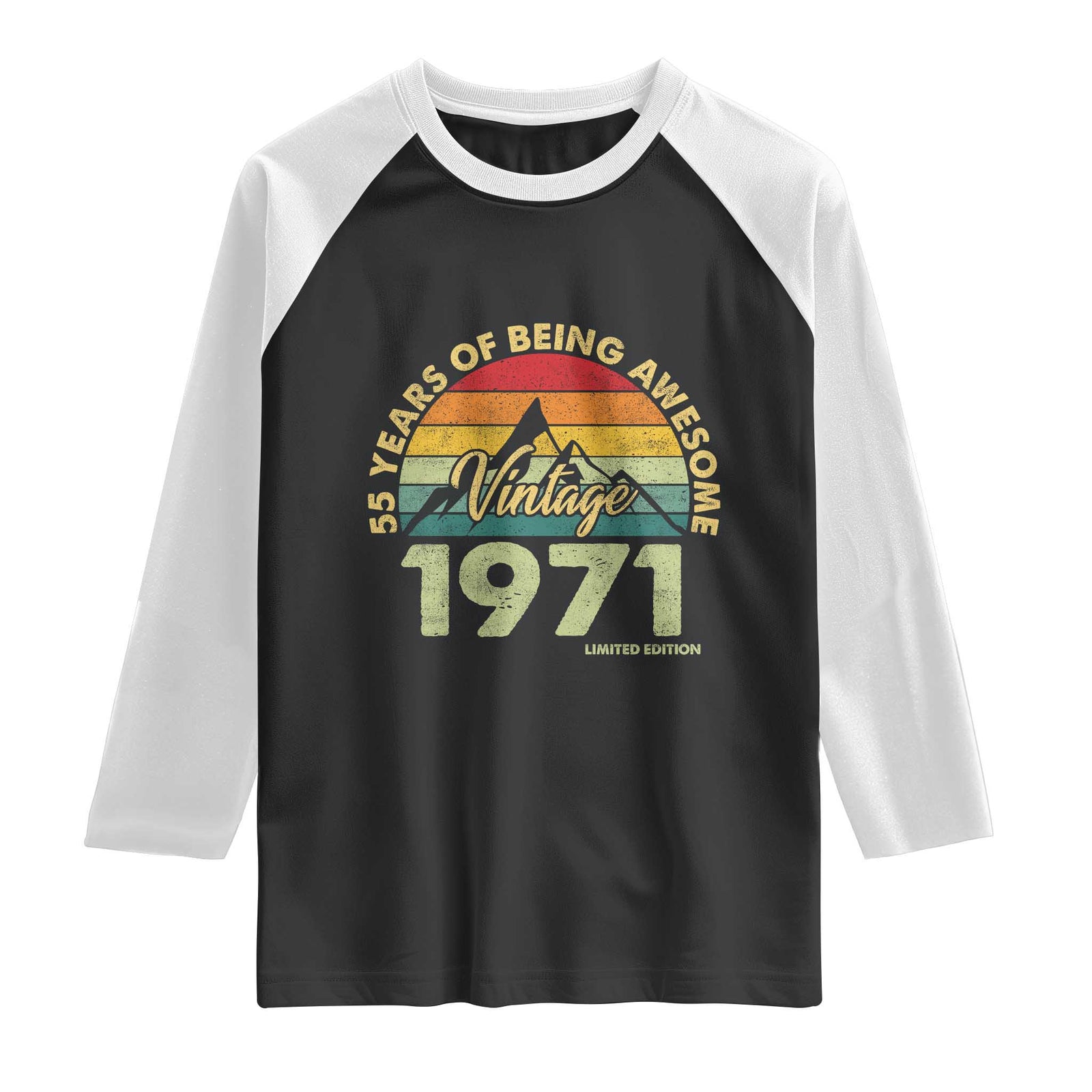 55th Birthday Raglan Shirt Vintage 1971 Limited Edition 55 Year Old Gift TS10 Black White Print Your Wear