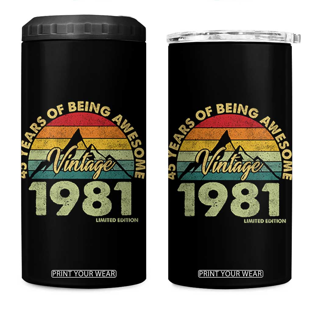45th Birthday 4 in 1 Can Cooler Tumbler Vintage 1981 Limited Edition 45 Year Old Gift