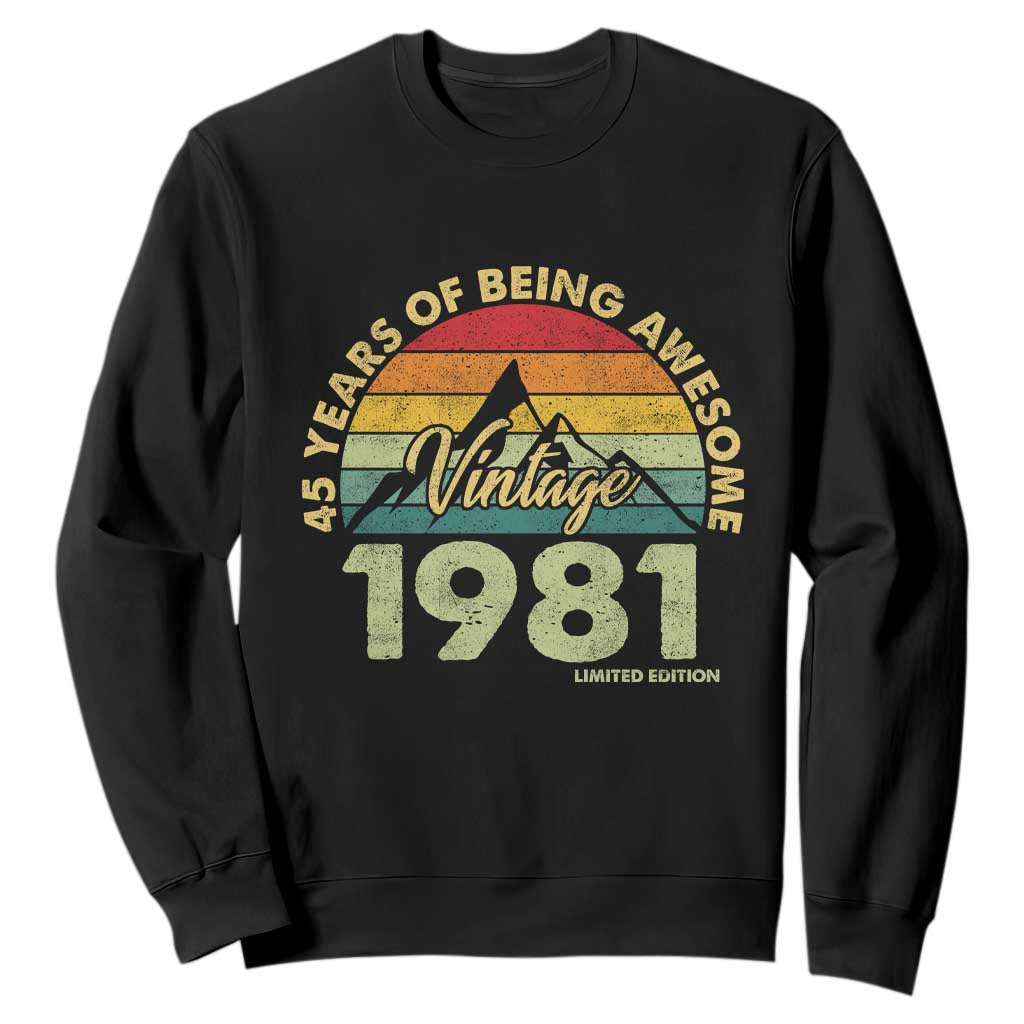 45th Birthday Sweatshirt Vintage 1981 Limited Edition 45 Year Old Gift