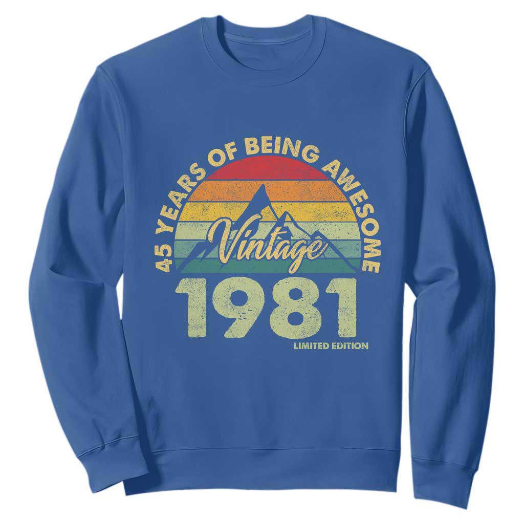 45th Birthday Sweatshirt Vintage 1981 Limited Edition 45 Year Old Gift