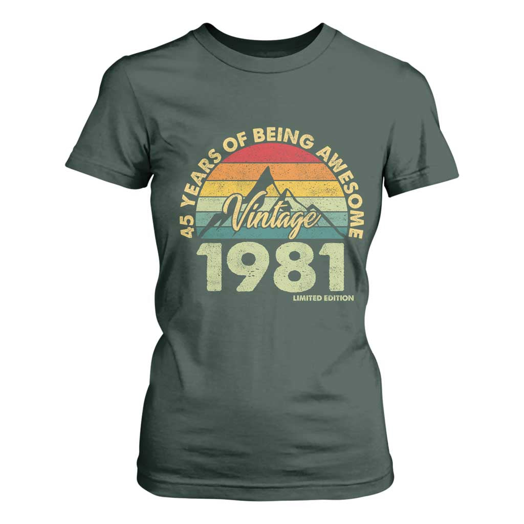 45th Birthday T Shirt For Women Vintage 1981 Limited Edition 45 Year Old Gift