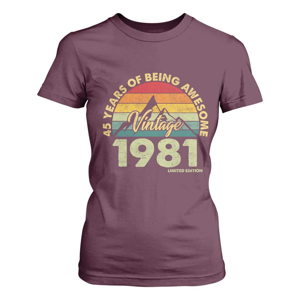 45th Birthday T Shirt For Women Vintage 1981 Limited Edition 45 Year Old Gift