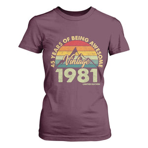 45th Birthday T Shirt For Women Vintage 1981 Limited Edition 45 Year Old Gift