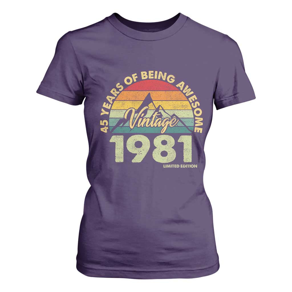 45th Birthday T Shirt For Women Vintage 1981 Limited Edition 45 Year Old Gift
