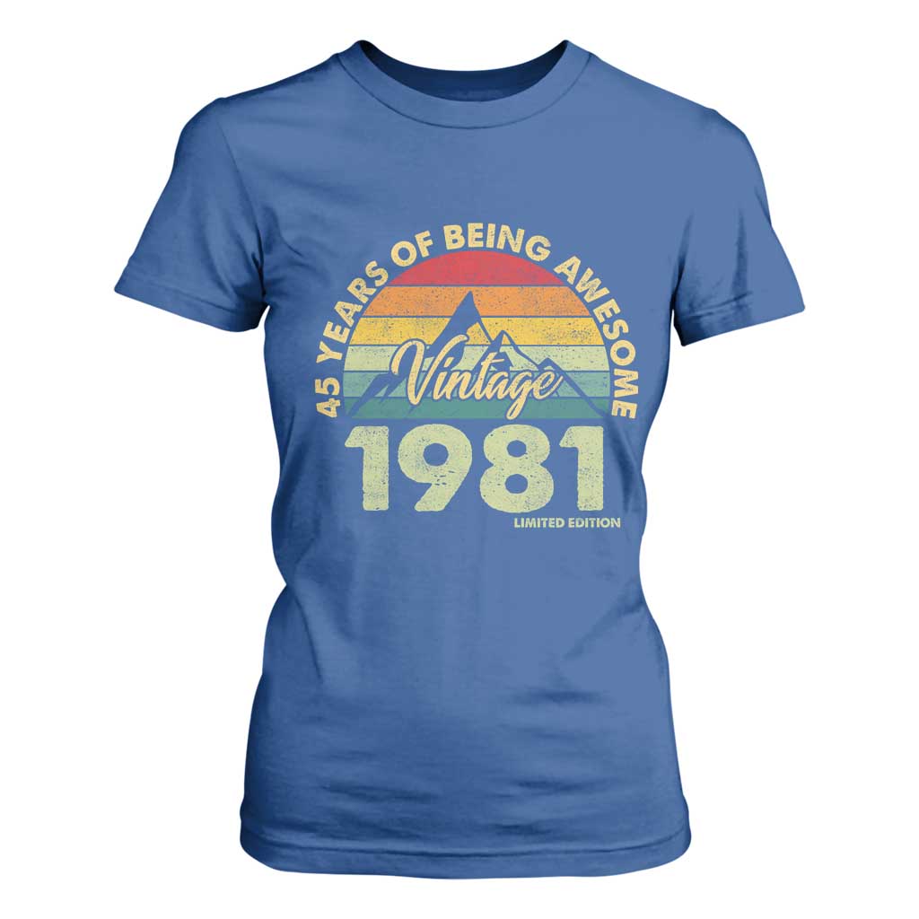 45th Birthday T Shirt For Women Vintage 1981 Limited Edition 45 Year Old Gift
