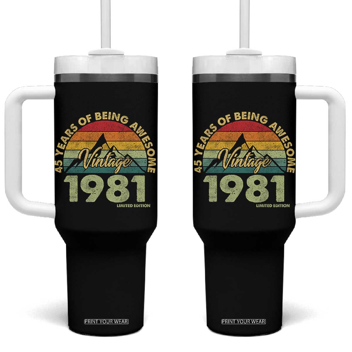 45th Birthday Tumbler With Handle Vintage 1981 Limited Edition 45 Year Old Gift