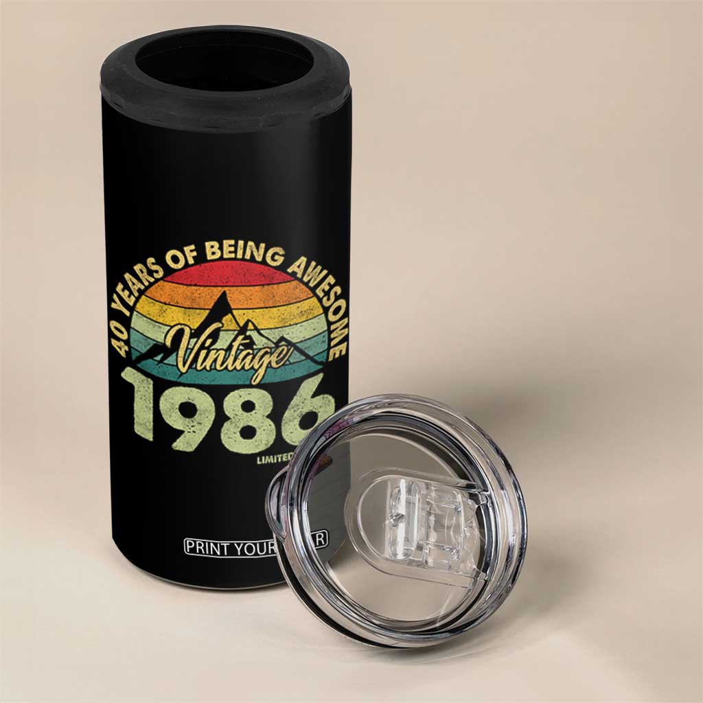 40th Birthday 4 in 1 Can Cooler Tumbler Vintage 1986 Limited Edition 40 Year Old Gift