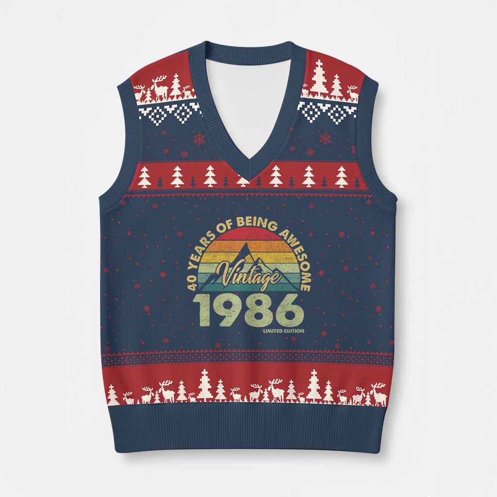 40th Birthday V-Neck Knit Sweater Vest Vintage 1986 Limited Edition 40 Year Old Gift TS10 Navy Red Print Your Wear