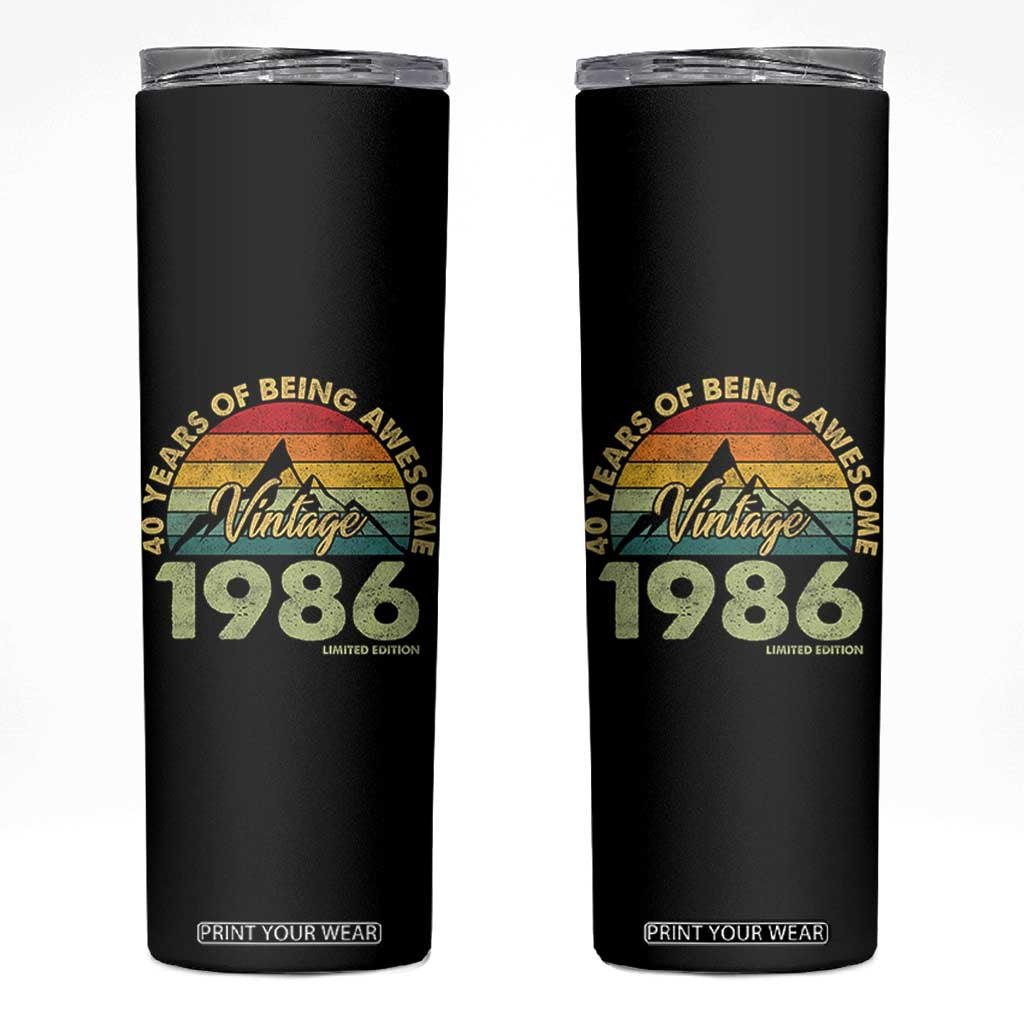 40th Birthday Skinny Tumbler Vintage 1986 Limited Edition 40 Year Old Gift