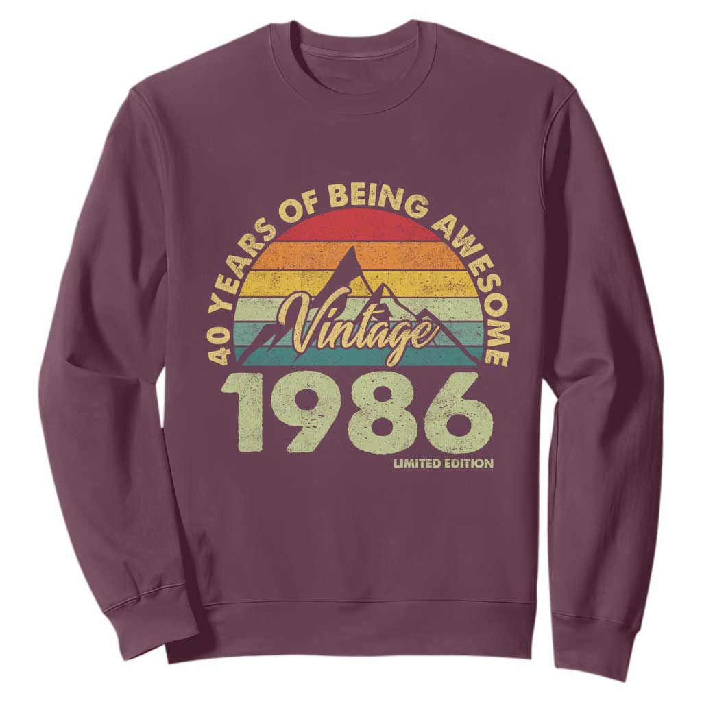 40th Birthday Sweatshirt Vintage 1986 Limited Edition 40 Year Old Gift