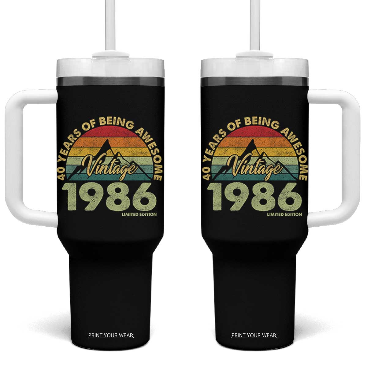 40th Birthday Tumbler With Handle Vintage 1986 Limited Edition 40 Year Old Gift
