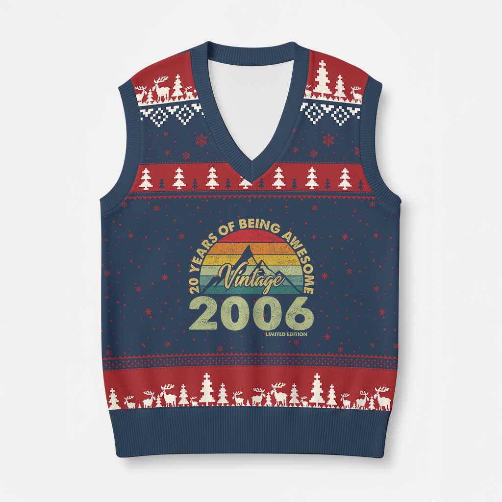 20th Birthday V-Neck Knit Sweater Vest Vintage 2006 Limited Edition 20 Year Old Gift TS10 Navy Red Print Your Wear
