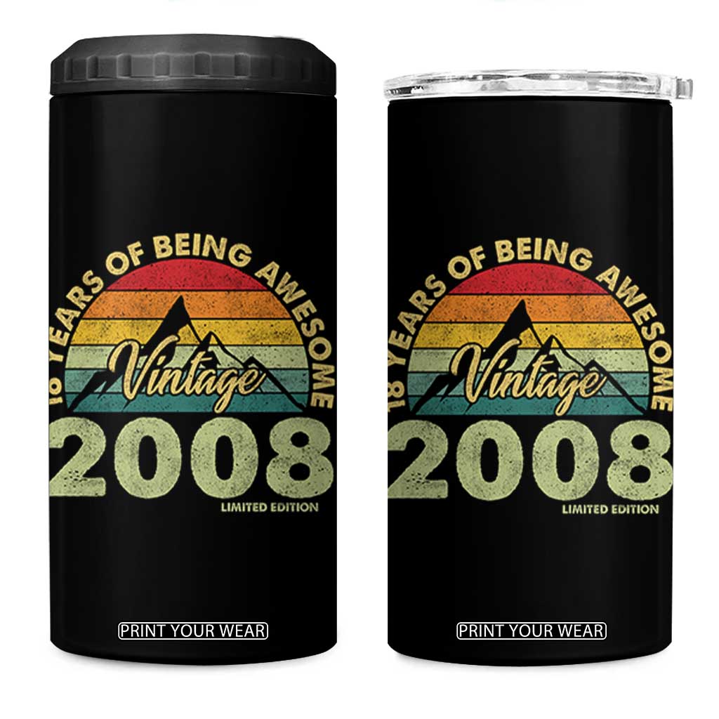 18th Birthday 4 in 1 Can Cooler Tumbler Vintage 2008 Limited Edition 18 Year Old Gift