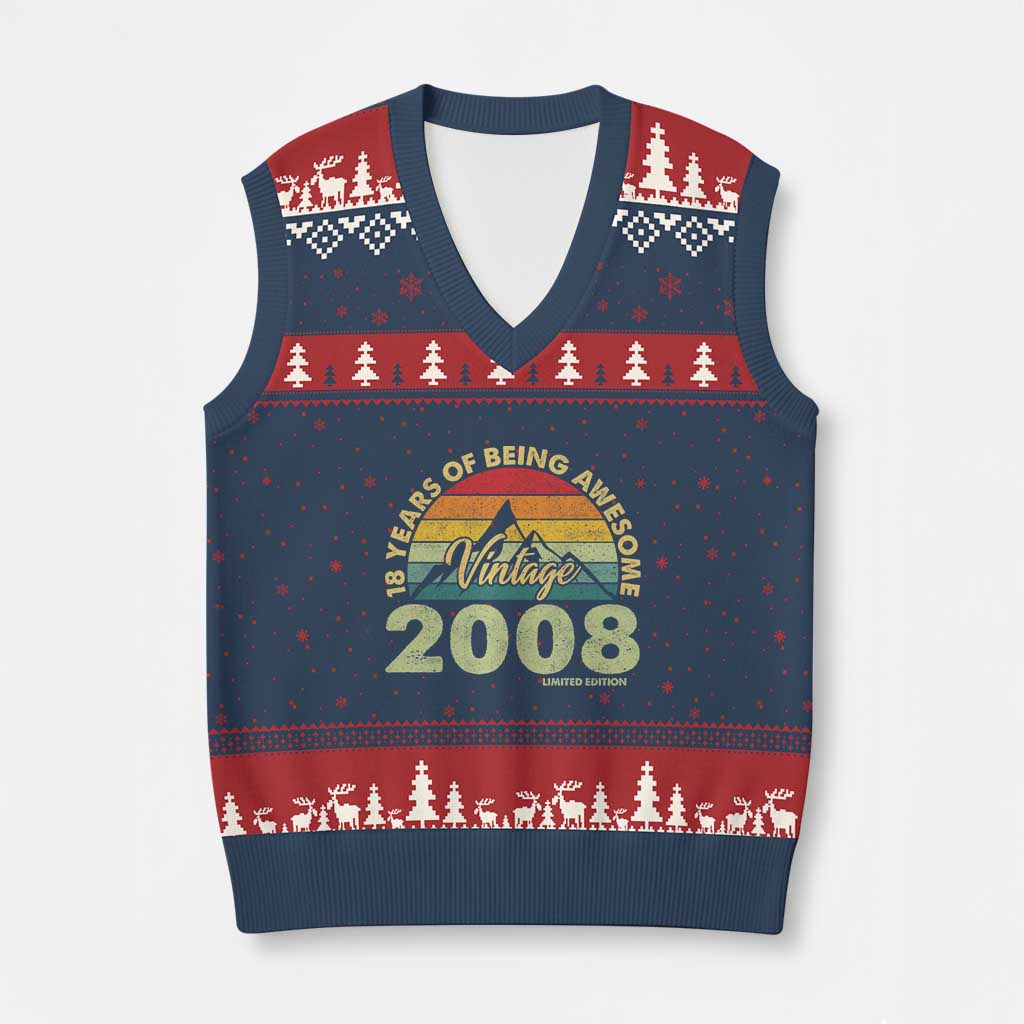 18th Birthday V-Neck Knit Sweater Vest Vintage 2008 Limited Edition 18 Year Old Gift