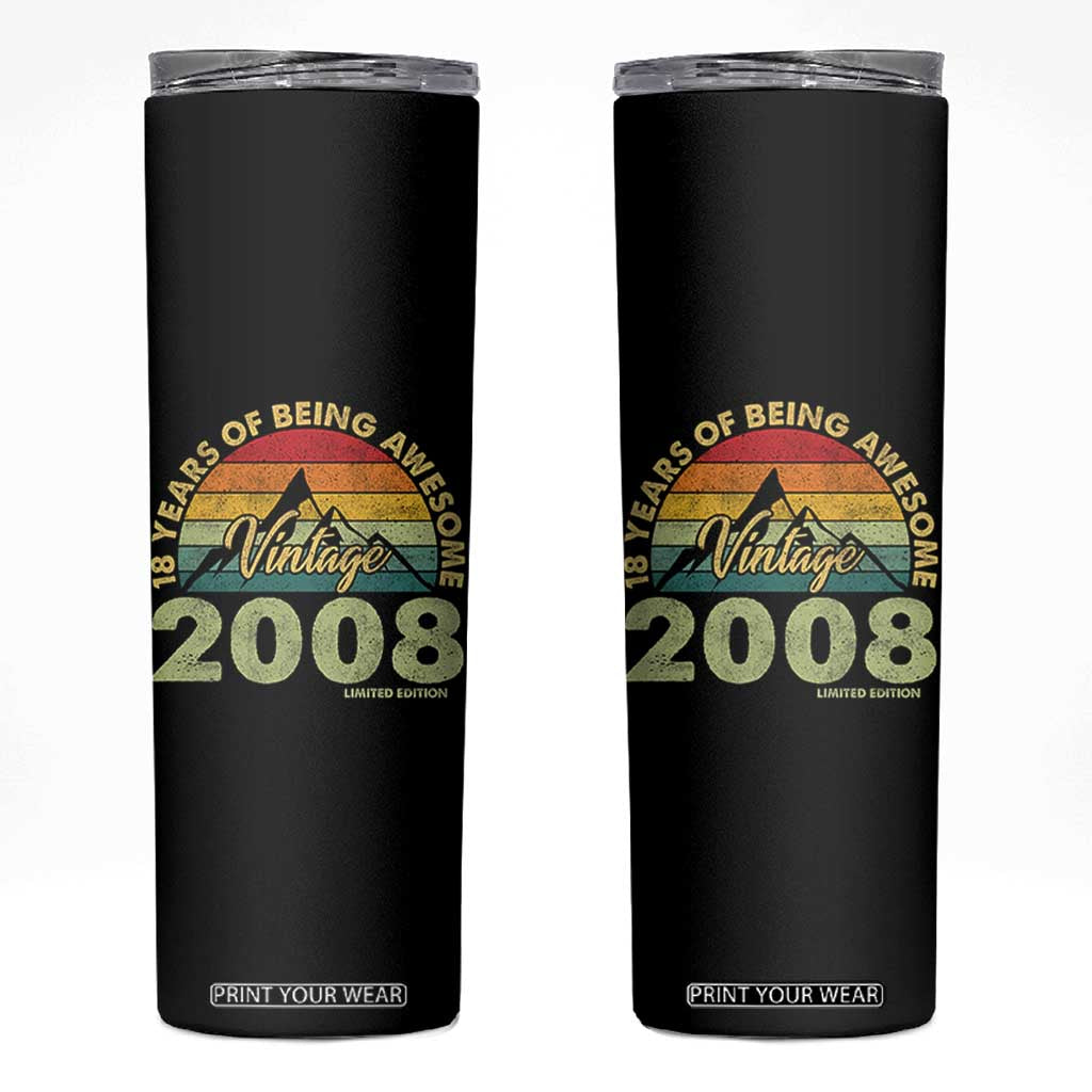 18th Birthday Skinny Tumbler Vintage 2008 Limited Edition 18 Year Old Gift