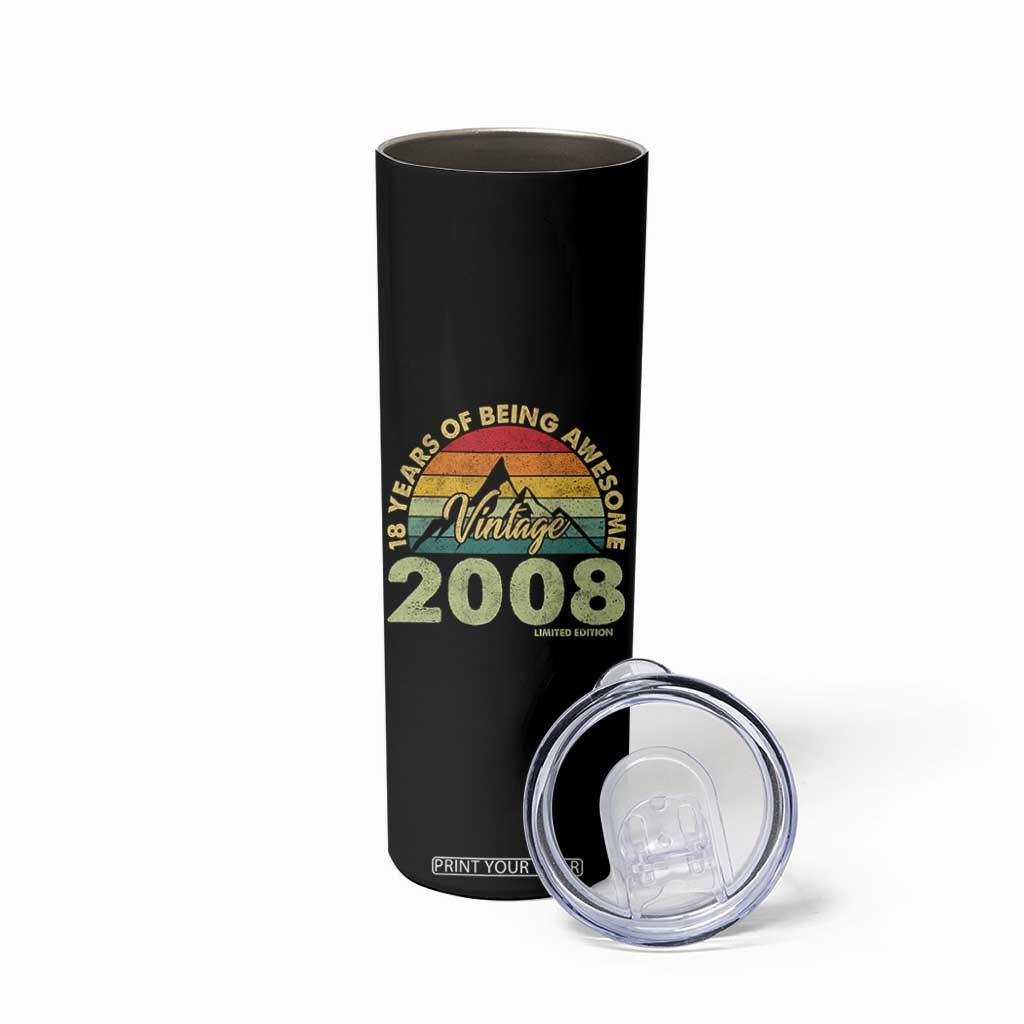 18th Birthday Skinny Tumbler Vintage 2008 Limited Edition 18 Year Old Gift