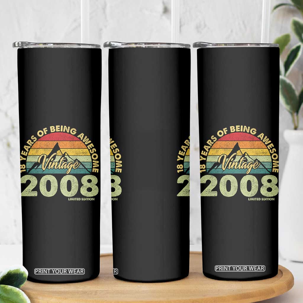 18th Birthday Skinny Tumbler Vintage 2008 Limited Edition 18 Year Old Gift