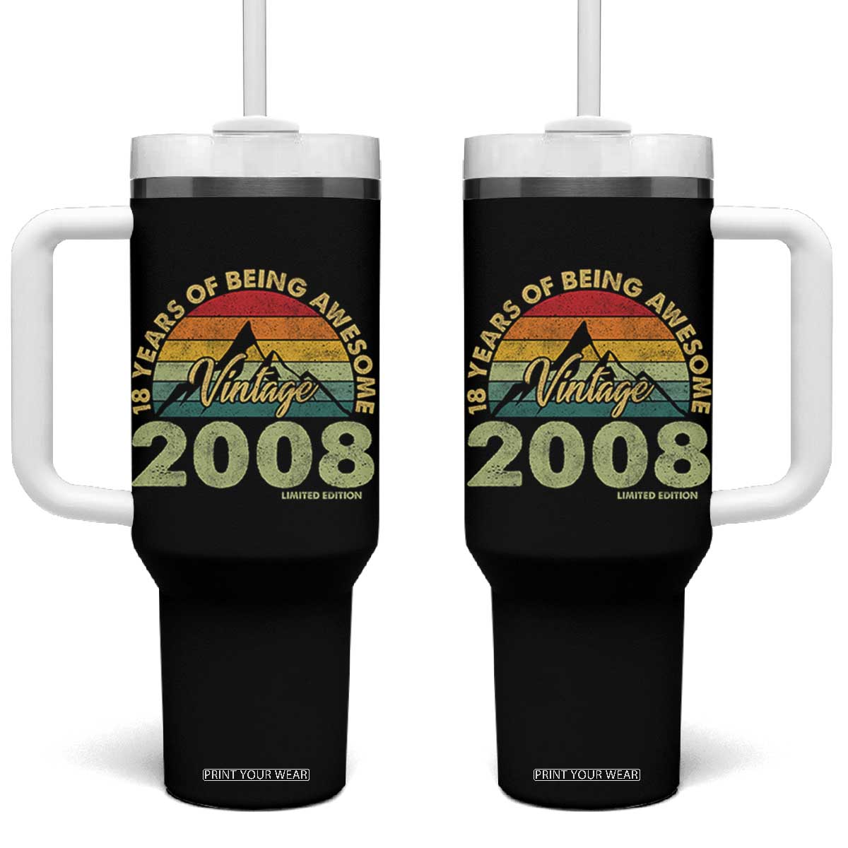 18th Birthday Tumbler With Handle Vintage 2008 Limited Edition 18 Year Old Gift
