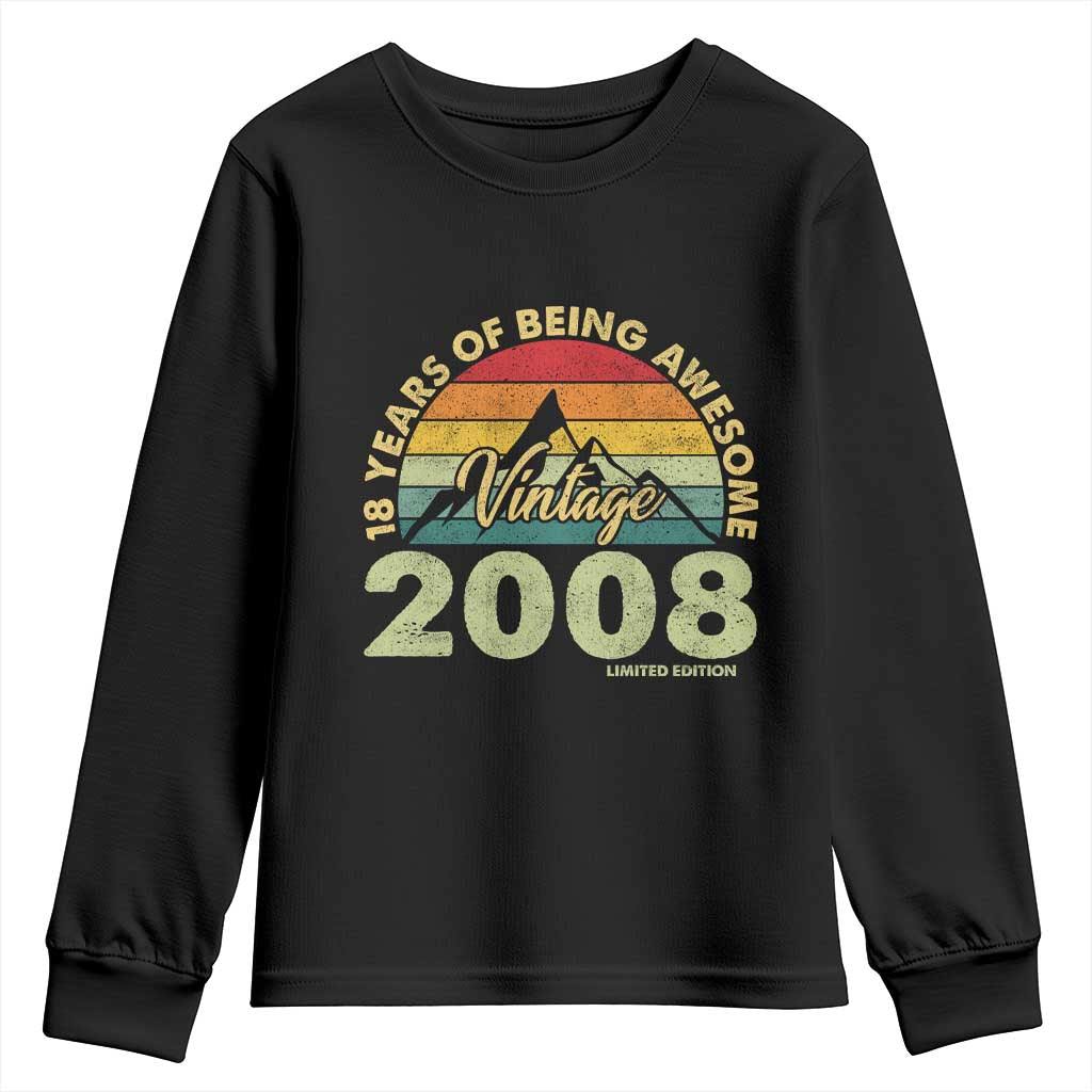 18th Birthday Youth Sweatshirt Vintage 2008 Limited Edition 18 Year Old Gift TS10 Black Print Your Wear