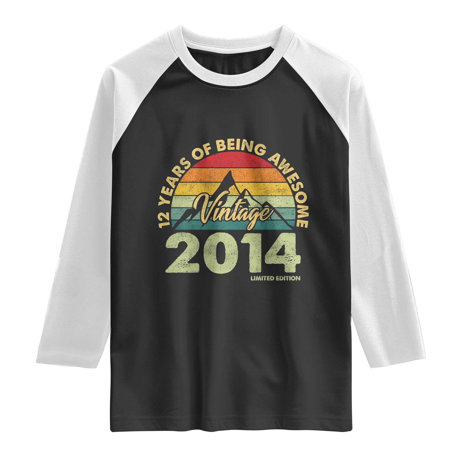 12th Birthday Raglan Shirt Vintage 2014 Limited Edition 12 Year Old Gift TS10 Black White Print Your Wear
