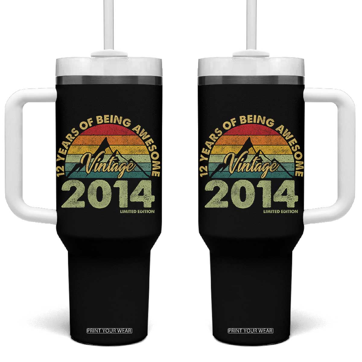 12th Birthday Tumbler With Handle Vintage 2014 Limited Edition 12 Year Old Gift TS10 One Size: 40 oz Black Print Your Wear