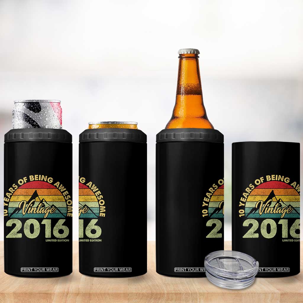 10th Birthday 4 in 1 Can Cooler Tumbler Vintage 2016 Limited Edition 10 Year Old Bday Gift