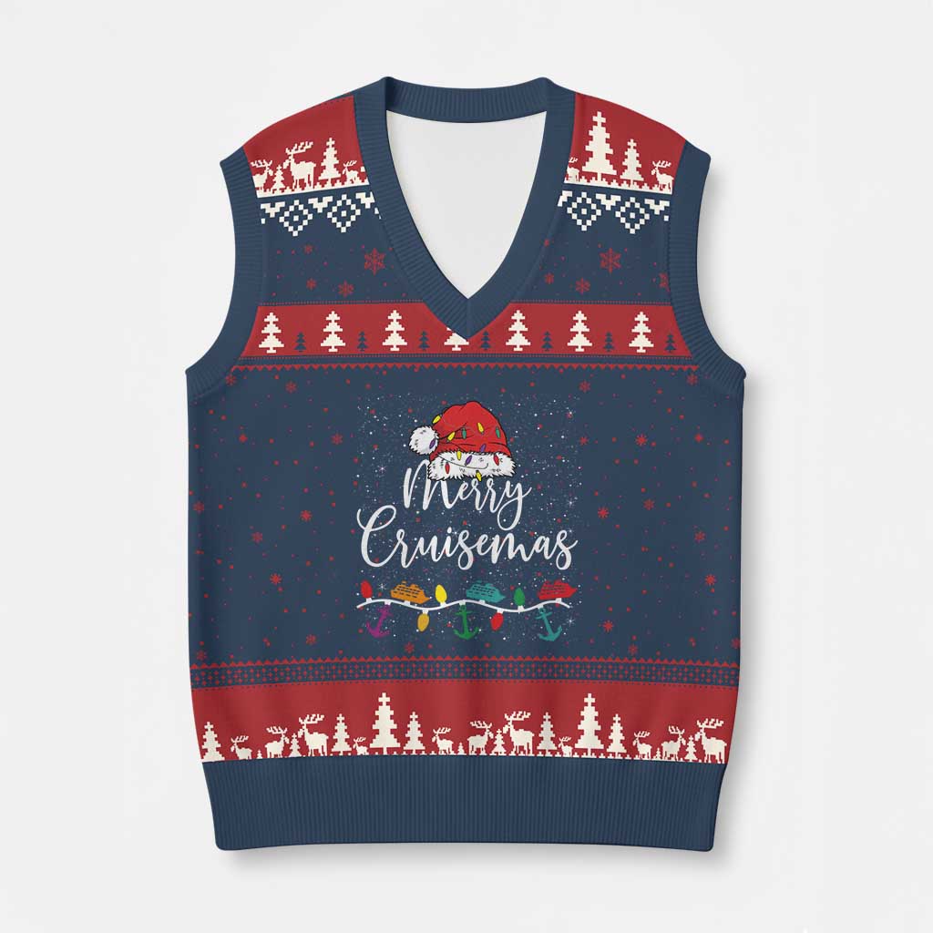 Merry Cruisemas V-Neck Knit Sweater Vest Family Xmas Cruise Holiday Trip TS10 Navy Red Print Your Wear