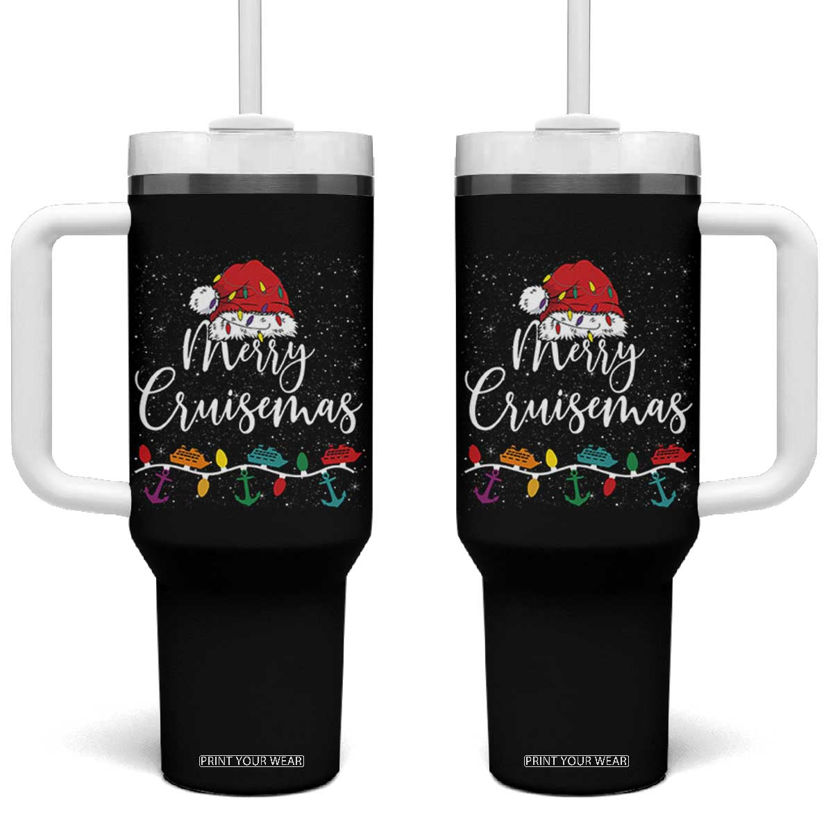 Merry Cruisemas Tumbler With Handle Family Christmas Cruise Holiday Trip TS10 One Size: 40 oz Black Print Your Wear