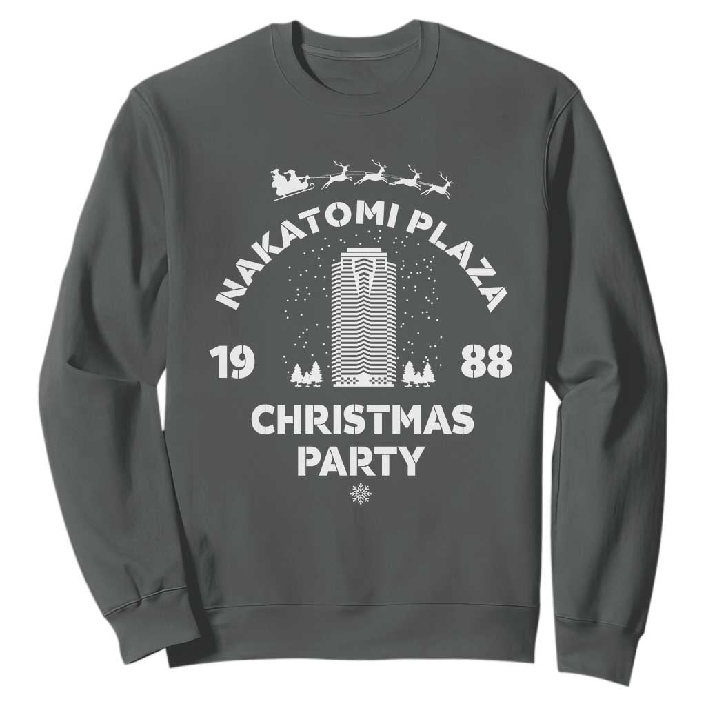 Nakatomi Plaza Christmas Party Sweatshirt Funny 80's Movie Xmas Party TS10 Dark Heather Print Your Wear