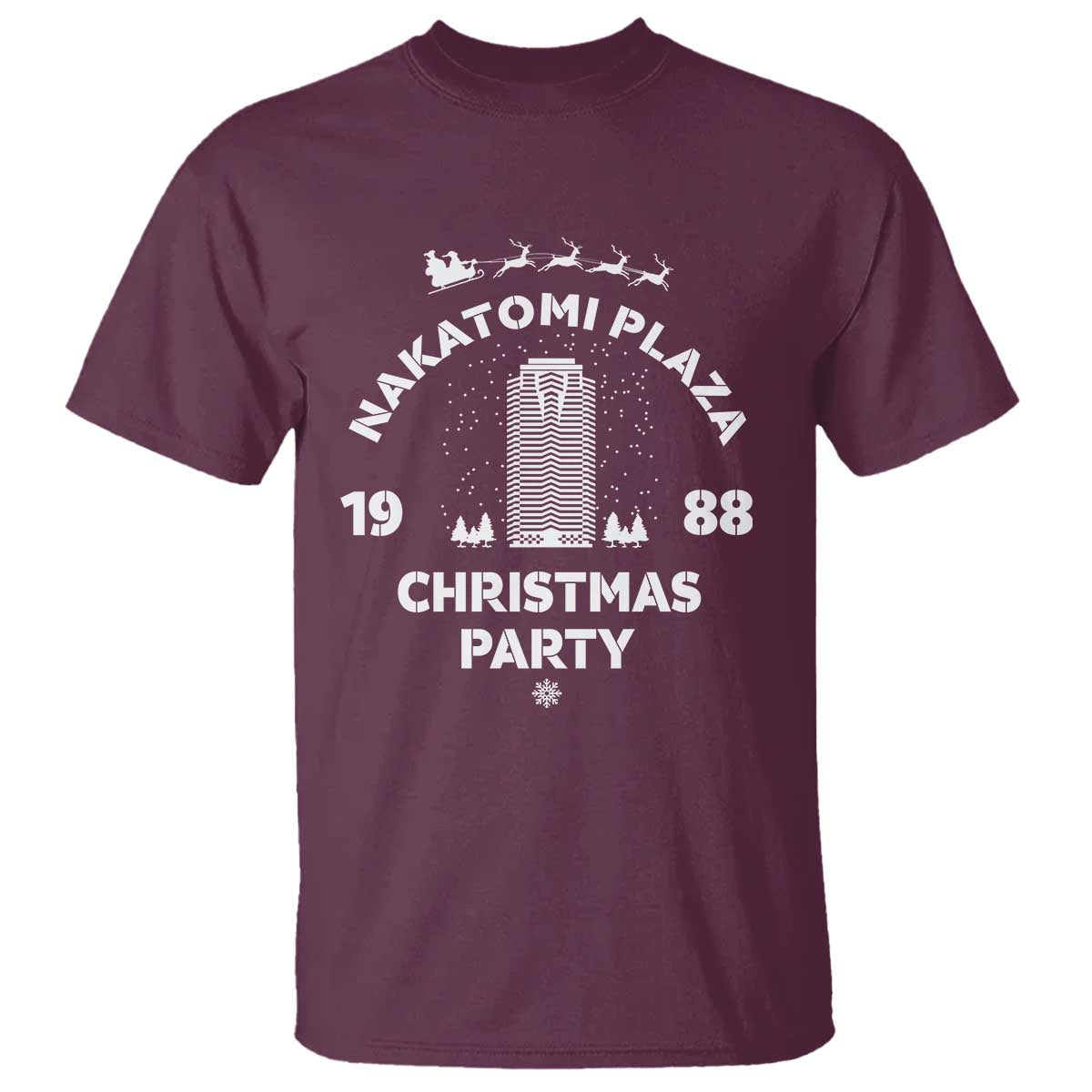 Nakatomi Plaza Christmas Party T Shirt Funny 80's Movie Xmas Party TS10 Maroon Print Your Wear