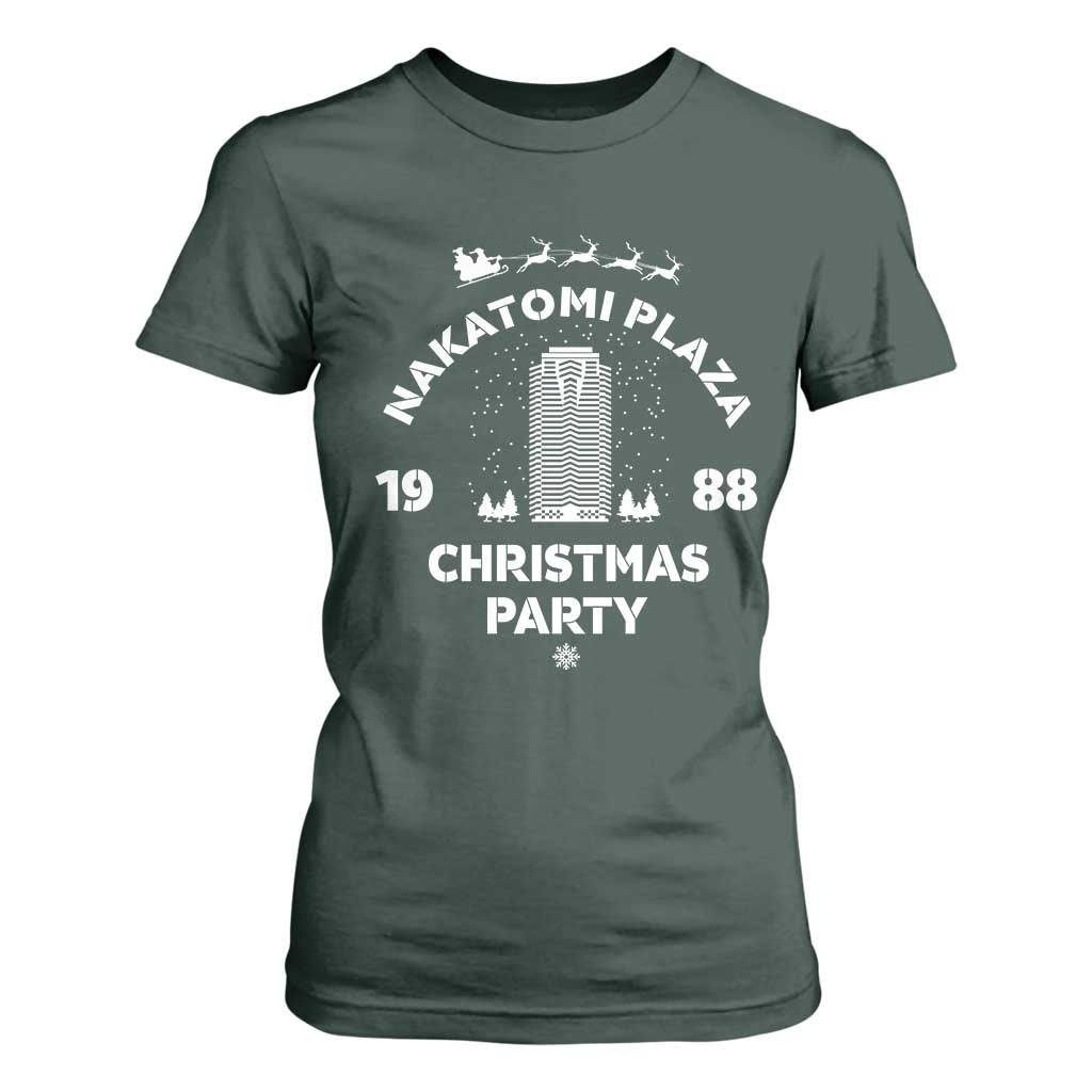 Nakatomi Plaza Christmas Party T Shirt For Women Funny 80's Movie Xmas Party TS10 Dark Forest Green Print Your Wear