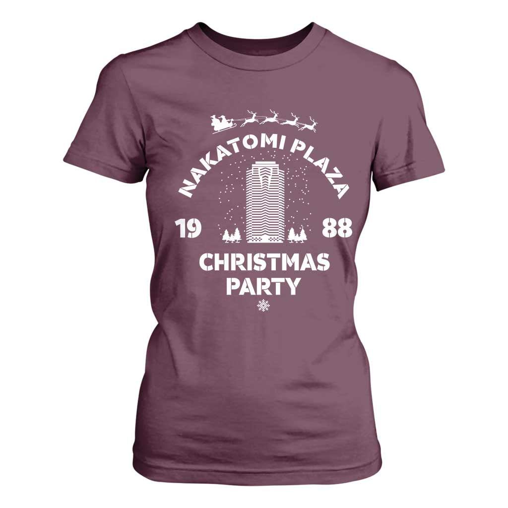 Nakatomi Plaza Christmas Party T Shirt For Women Funny 80's Movie Xmas Party TS10 Maroon Print Your Wear