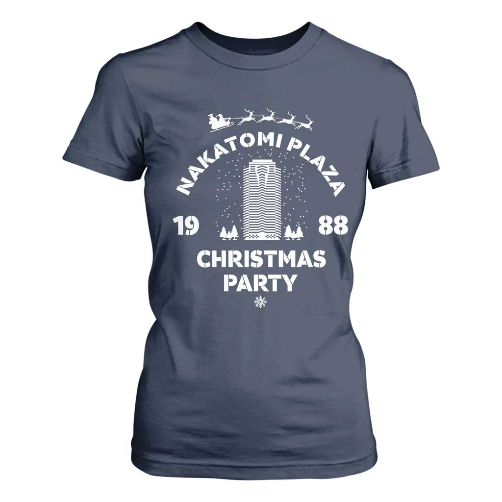 Nakatomi Plaza Christmas Party T Shirt For Women Funny 80's Movie Xmas Party TS10 Navy Print Your Wear